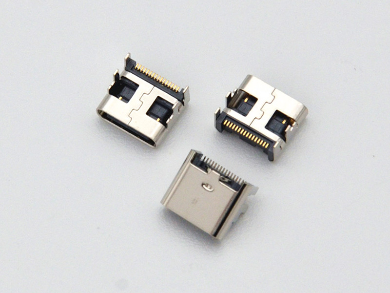 Type-C 16-pin female socket, board-mounted with four-legged insert, 7.6mm length, 1.9mm pitch, and a 0.3mm standoff height